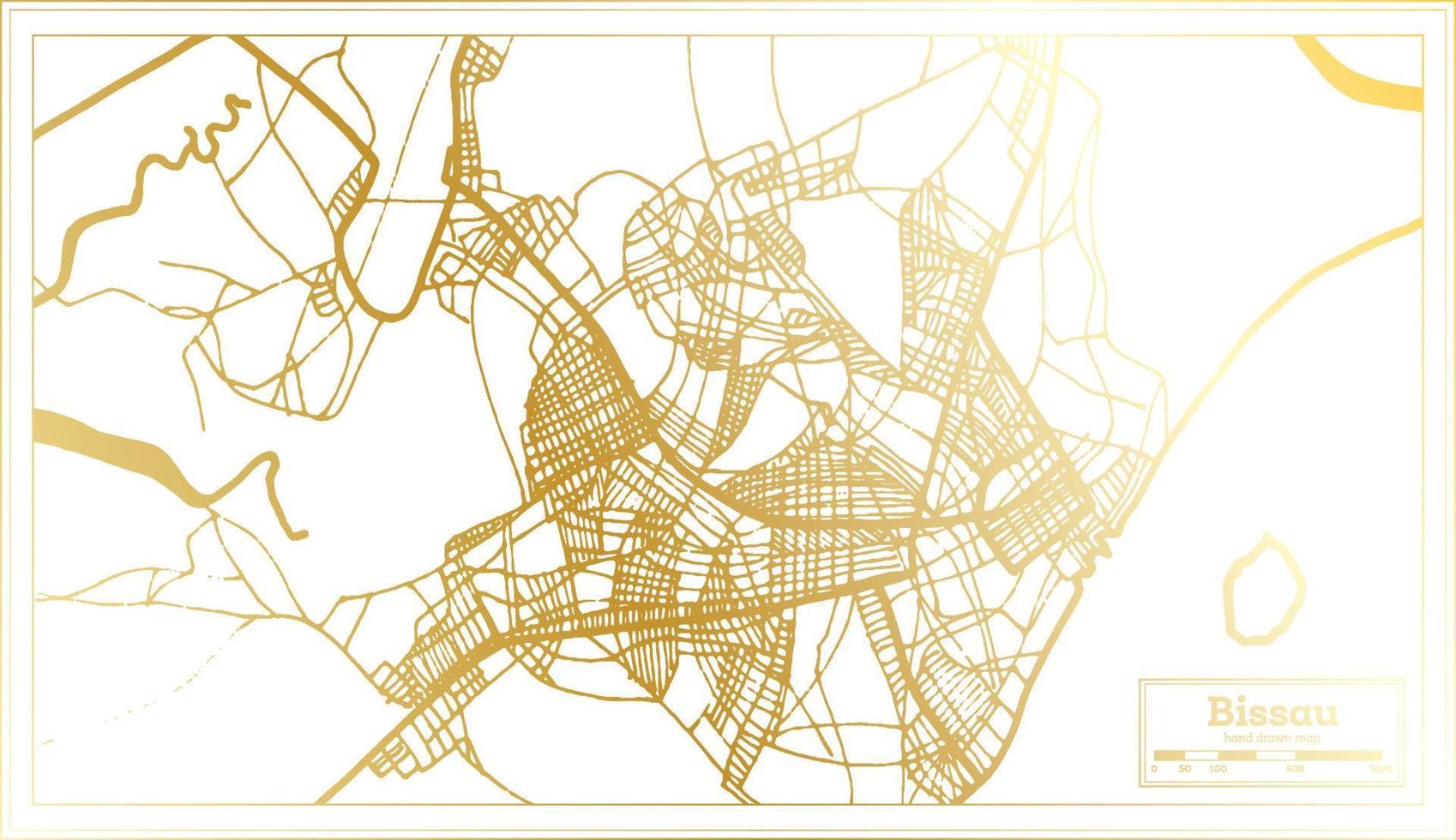 bissau mapa de la ciudad de la república de guinea-bissau en estilo retro en color dorado. esquema del mapa. vector