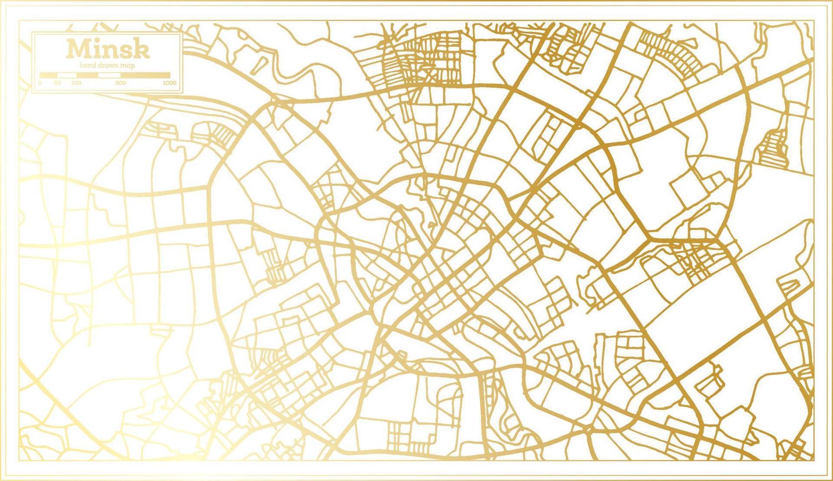 mapa de la ciudad de minsk bielorrusia en estilo retro en color dorado. esquema del mapa. vector