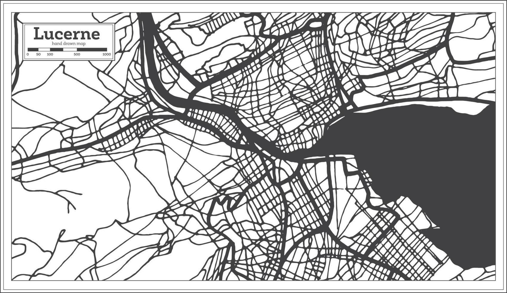 Lucerne Switzerland City Map in Black and White Color in Retro Style. vector