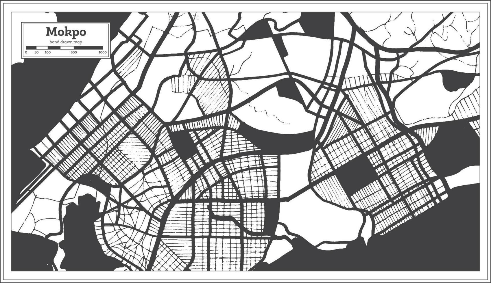 Mokpo South Korea City Map in Black and White Color in Retro Style. vector