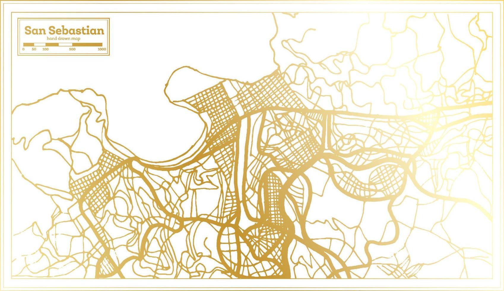 San Sebastian Spain City Map in Retro Style in Golden Color. Outline Map. vector