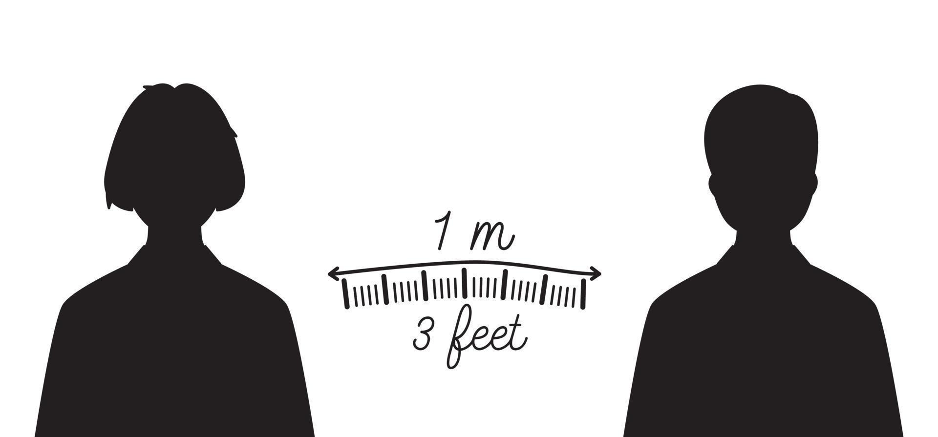 Keep Distance Sign with Silhouettes of Man and Woman. Coronovirus Preventive Measures. vector