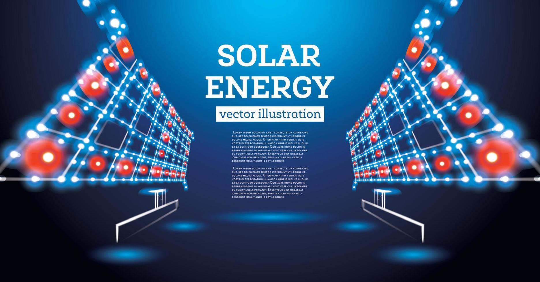 Solar Energy Concept. Solar Panel from Neon Lines. Renewable Energy. vector