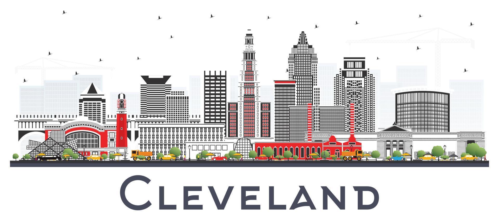 Cleveland Ohio City Skyline with Color Buildings Isolated on White. vector