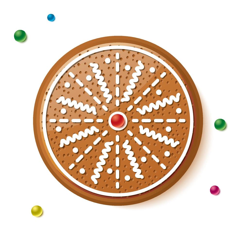 Gingerbread Circle Cookie Isolated on White. Christmas Bakery. vector