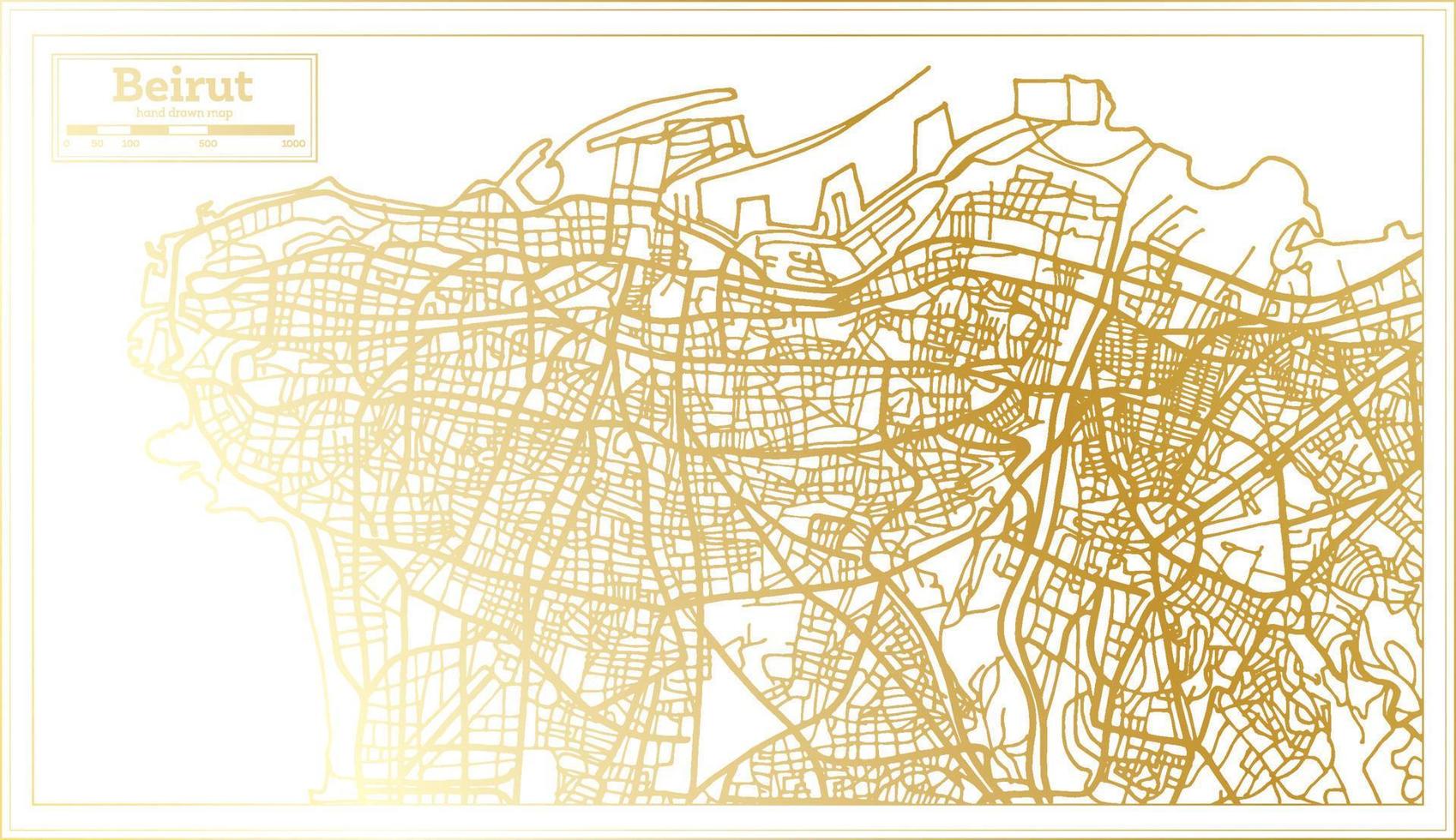 mapa de la ciudad de beirut, líbano, en estilo retro en color dorado. esquema del mapa. vector