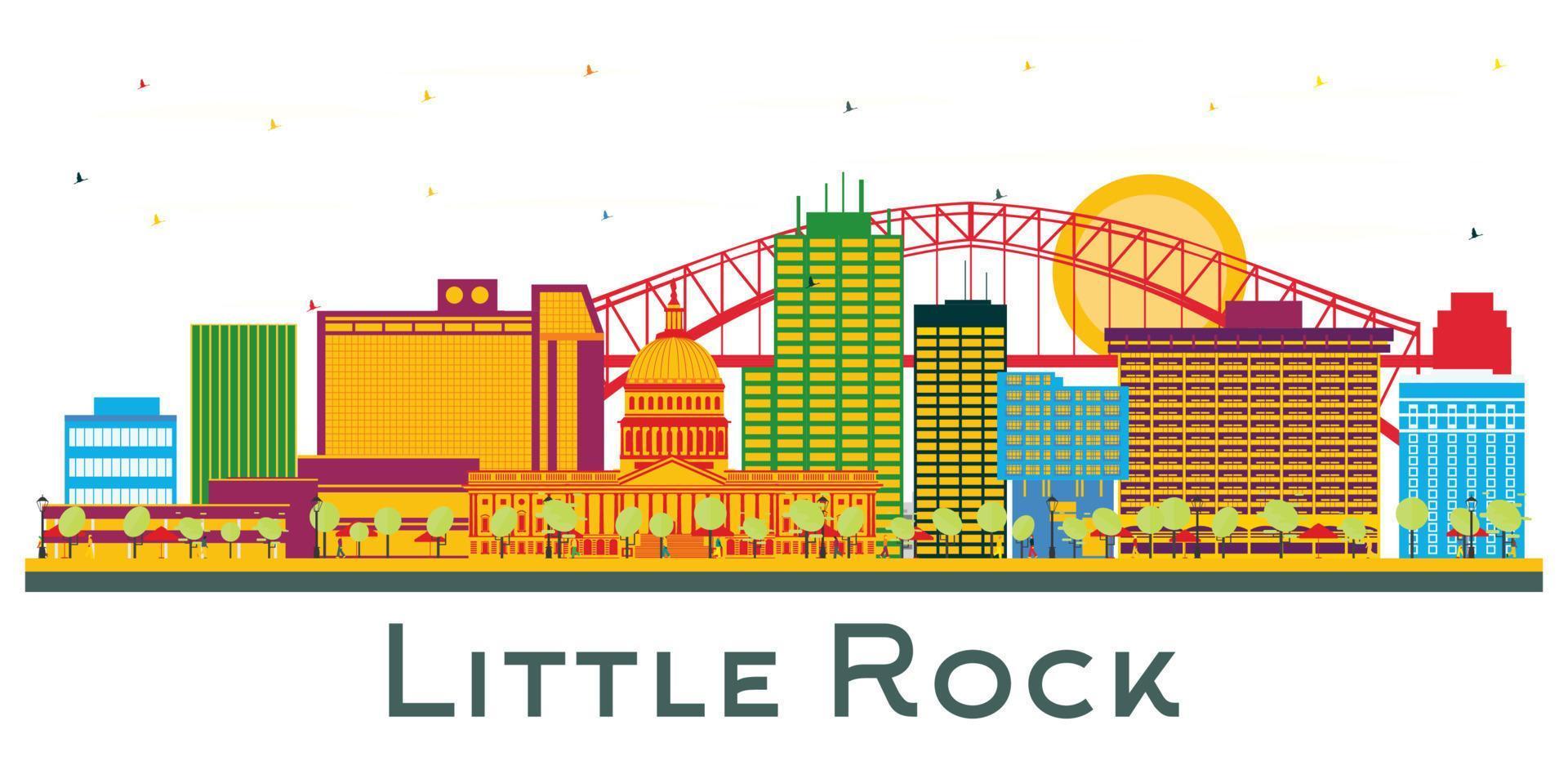 Little Rock Arkansas City Skyline with Color Buildings Isolated on