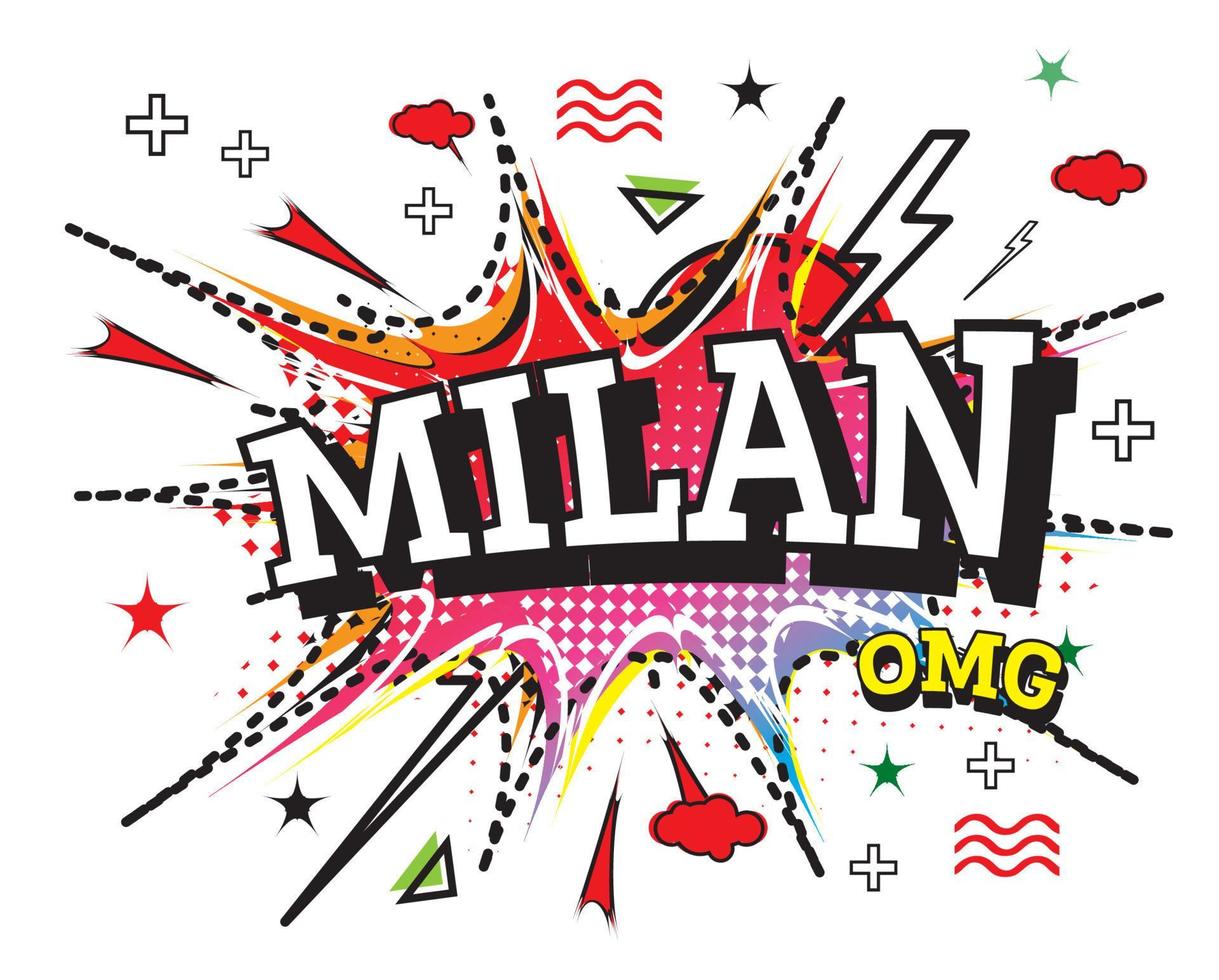 Milan Comic Text in Pop Art Style Isolated on White Background. vector