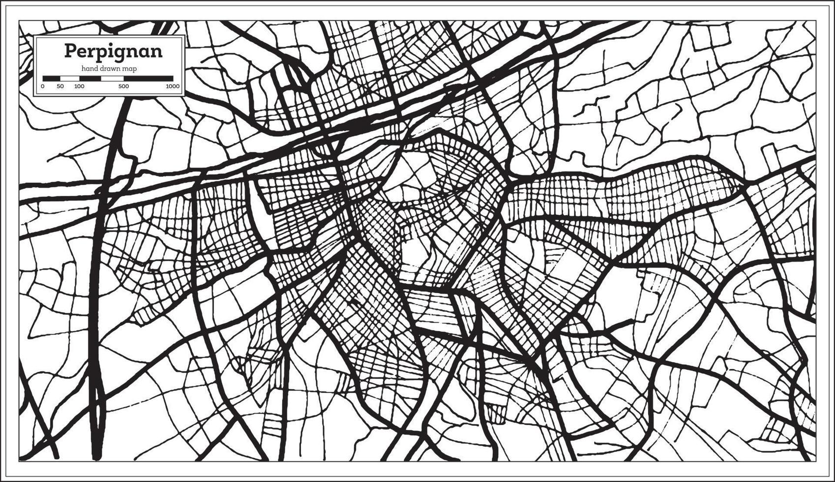 mapa de la ciudad de perpignan francia en color blanco y negro en estilo retro. esquema del mapa. vector