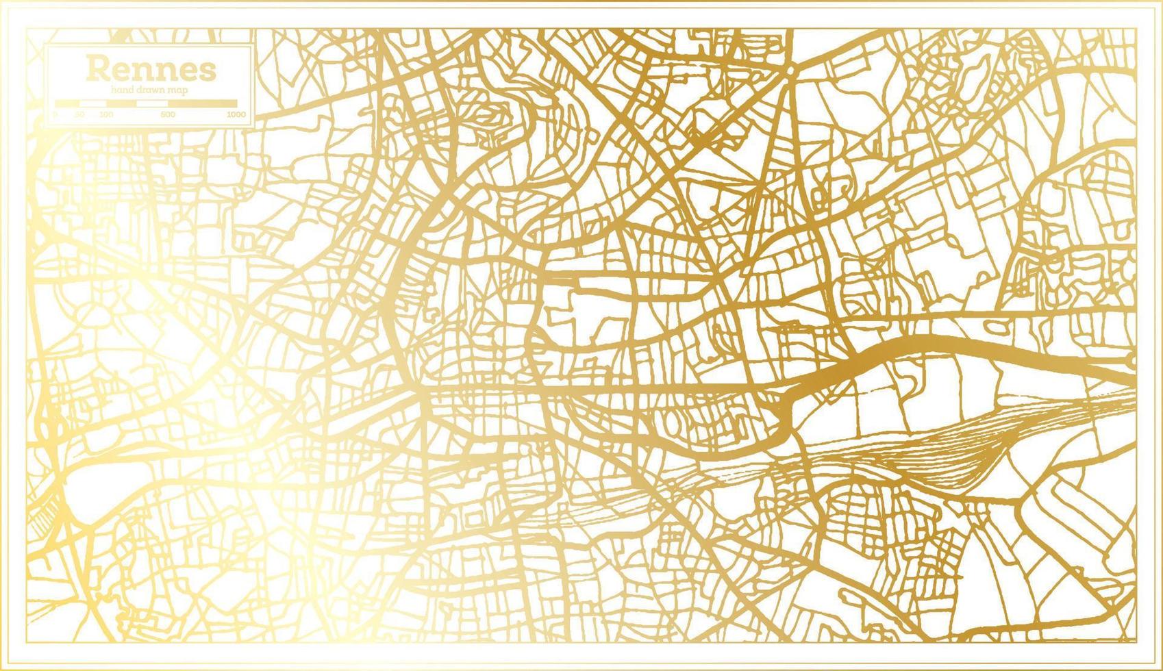 Rennes France City Map in Retro Style in Golden Color. Outline Map. vector