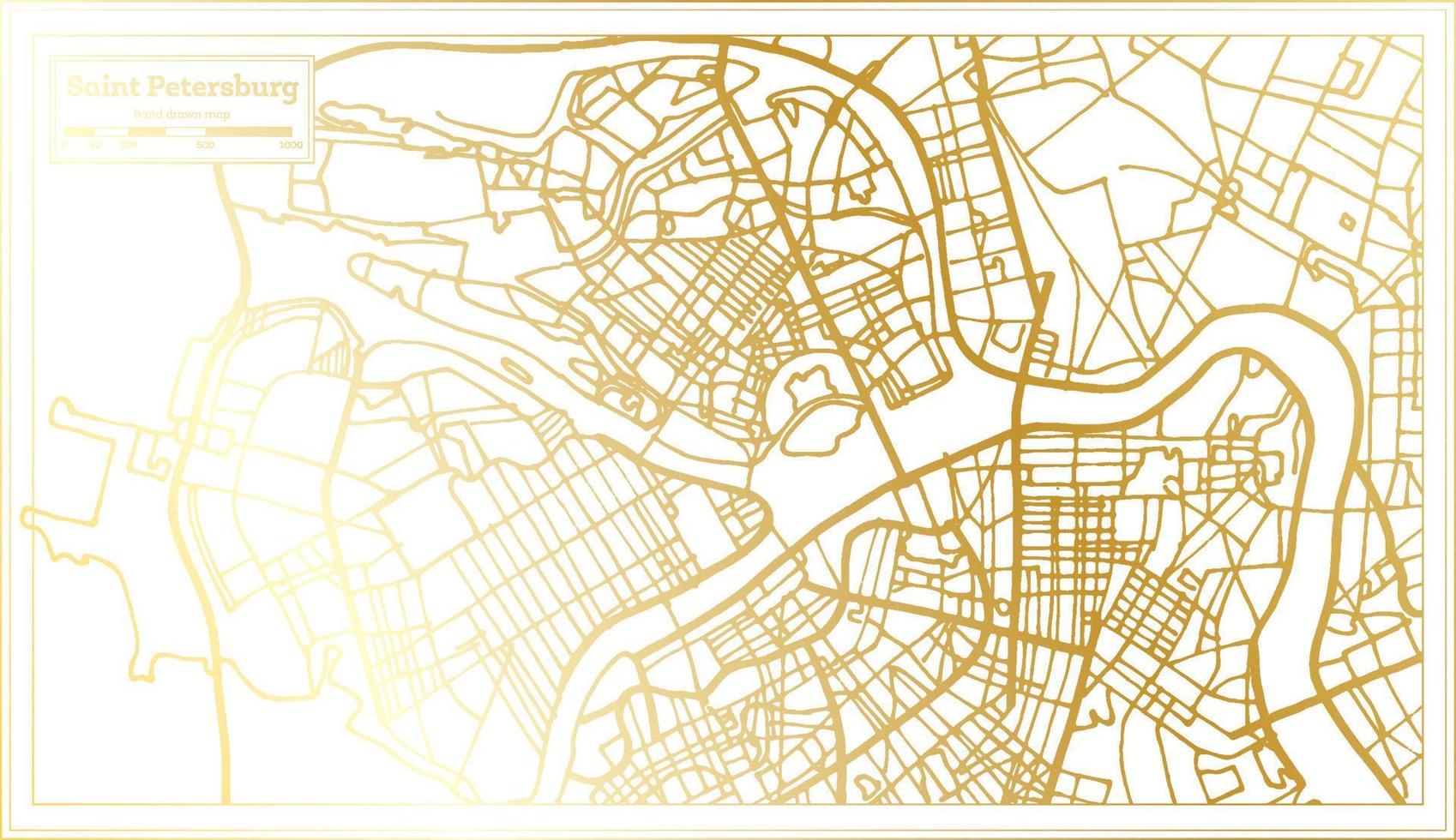 mapa de la ciudad de san petersburgo rusia en estilo retro en color dorado. esquema del mapa. vector