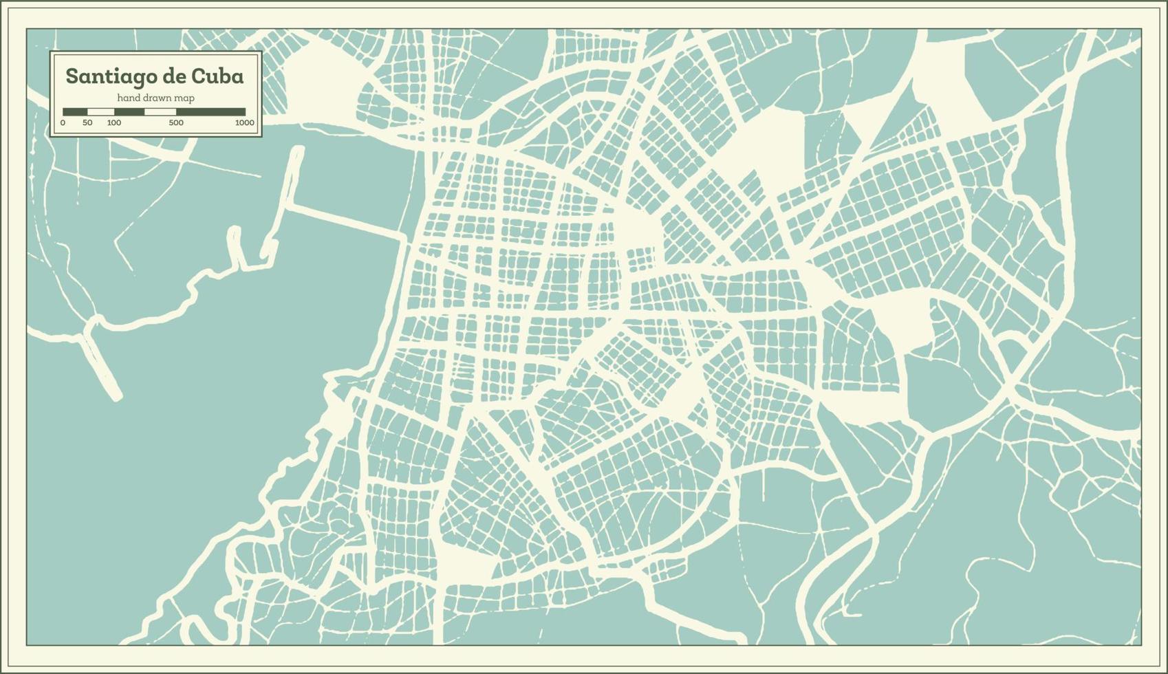 Santiago de Cuba City Map in Retro Style. Outline Map. vector