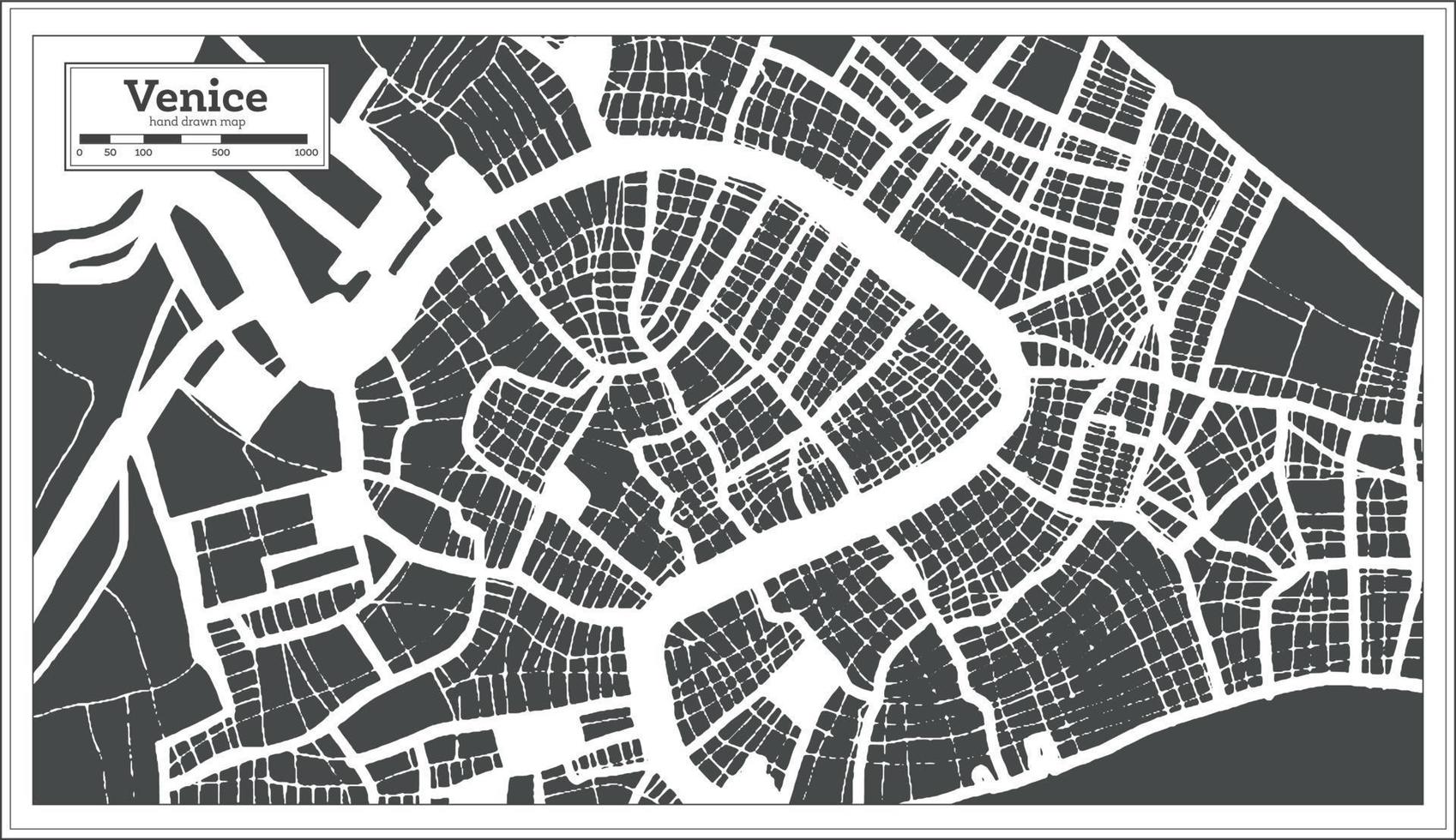 mapa de la ciudad de venecia italia en color blanco y negro en estilo retro. esquema del mapa. vector