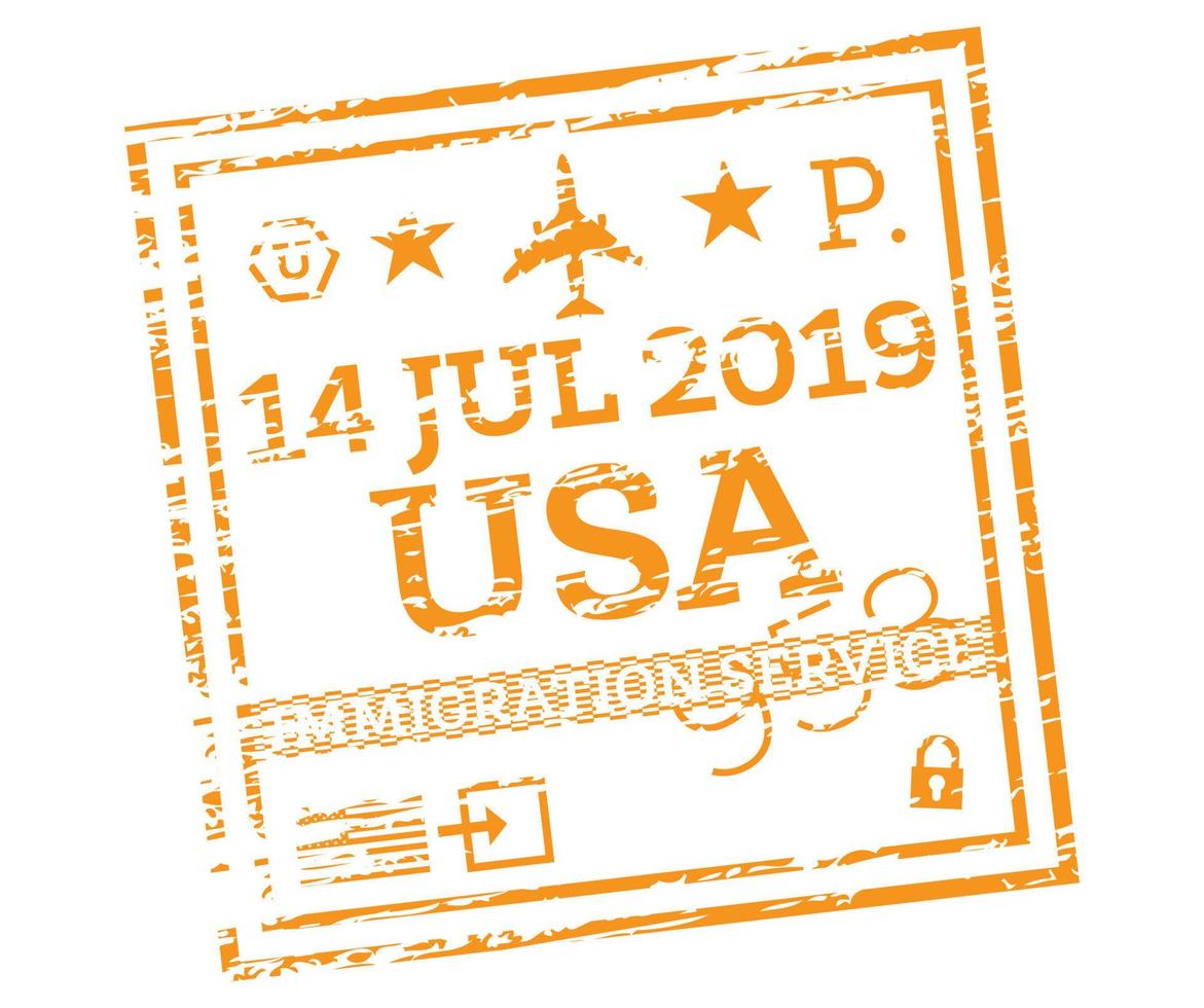 USA Passport Stamp Isolated on White. Immigration Service. vector