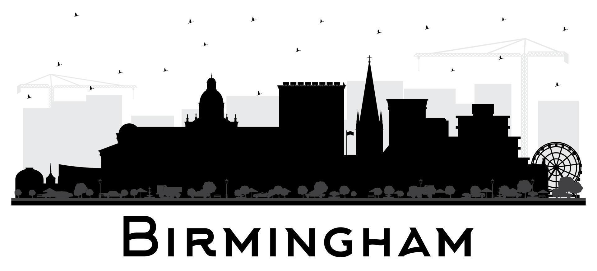 Silueta del horizonte de la ciudad de Birmingham Reino Unido con edificios negros aislados en blanco. vector