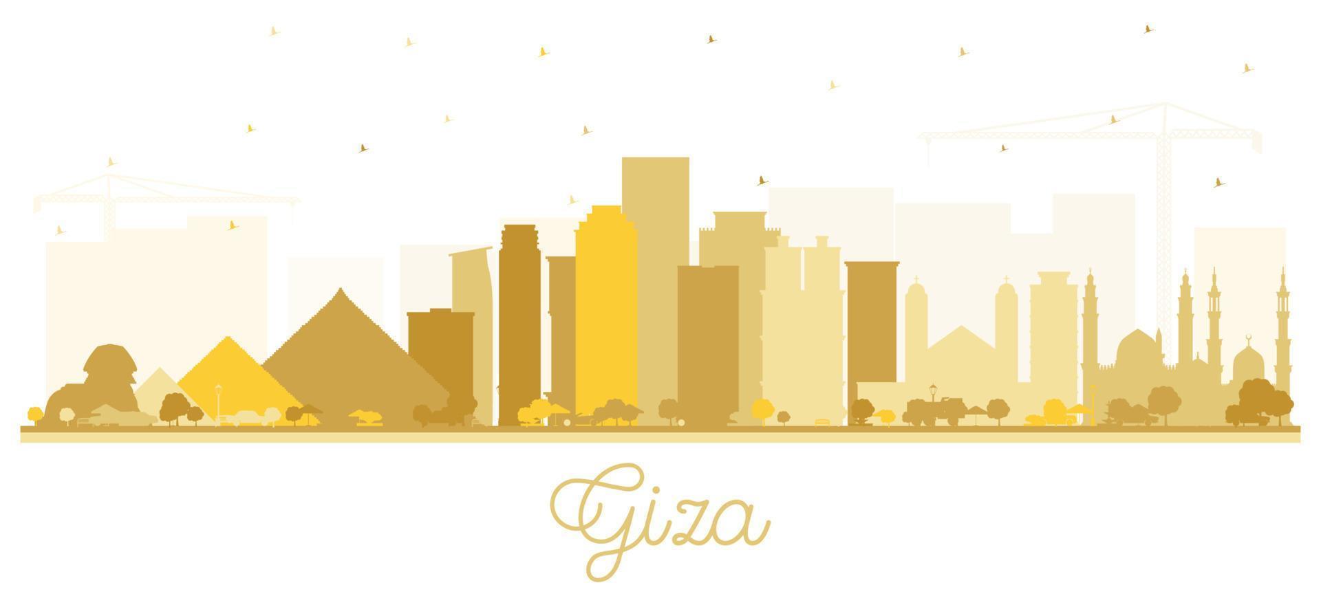 Giza Egypt City Skyline Silhouette with Golden Buildings Isolated on White. vector