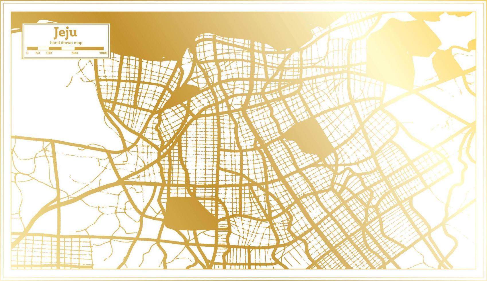 mapa de la ciudad de jeju corea del sur en estilo retro en color dorado. esquema del mapa. vector
