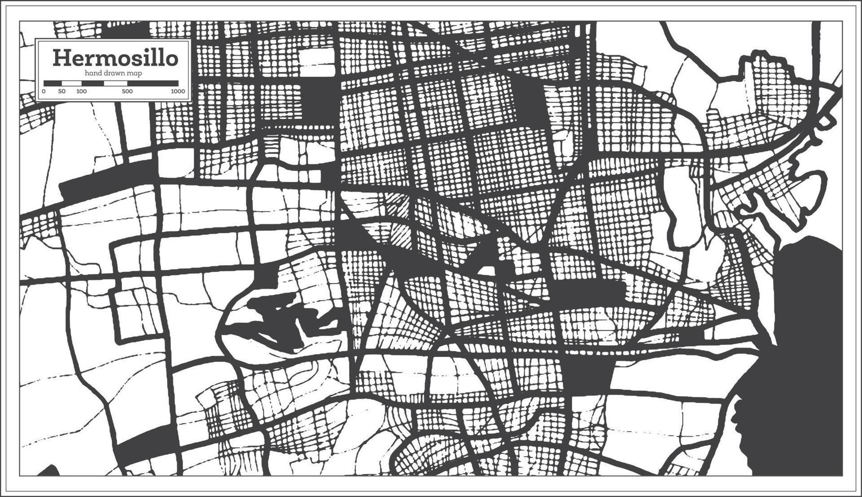 hermosillo mapa de la ciudad de méxico en color blanco y negro en estilo retro. esquema del mapa. vector