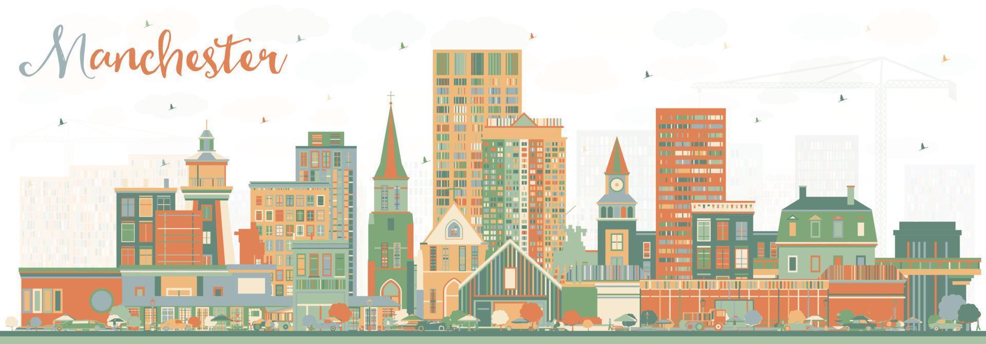 Manchester New Hampshire City Skyline with Color Buildings. vector