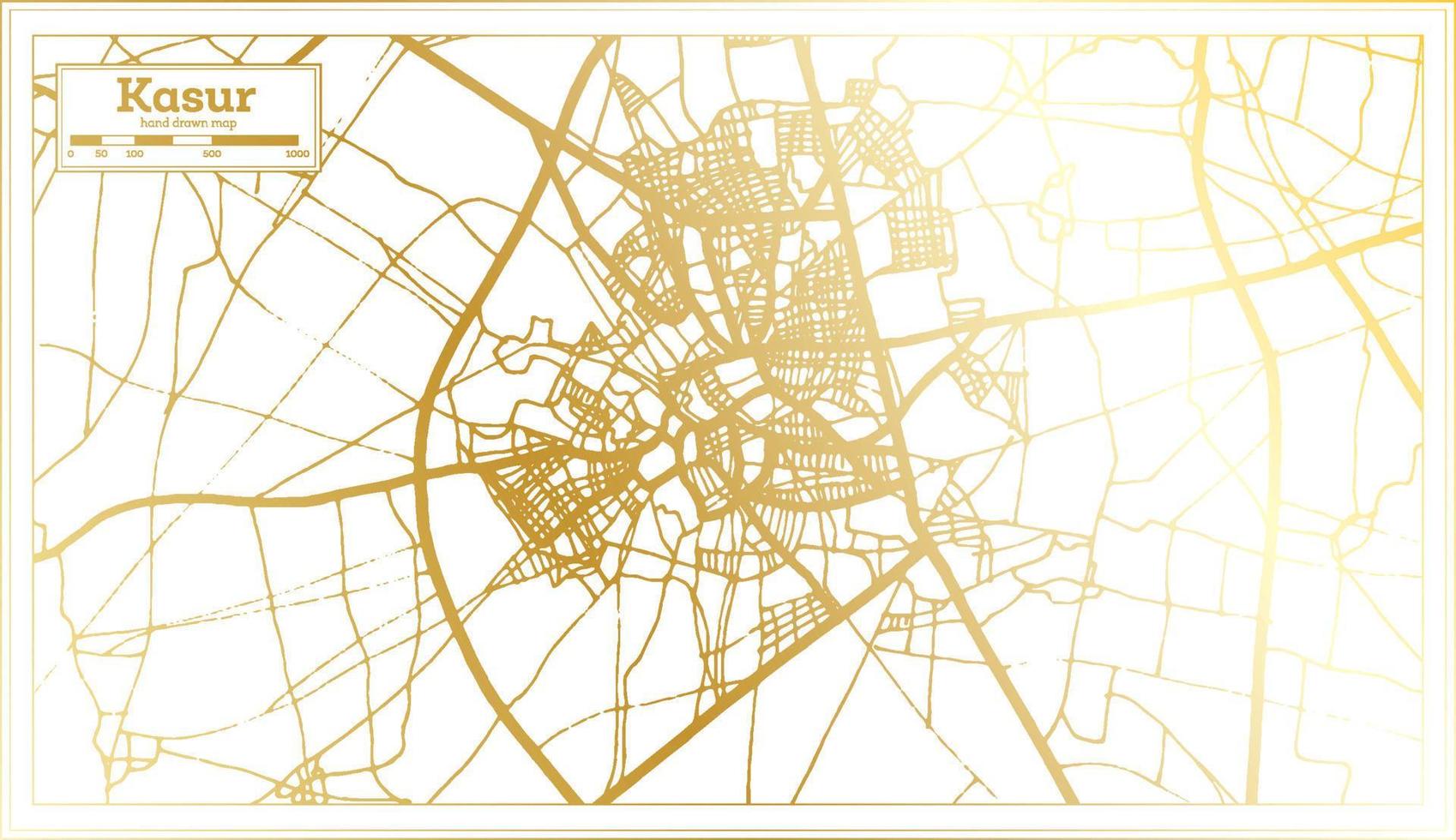 Kasur Pakistan City Map in Retro Style in Golden Color. Outline Map. vector