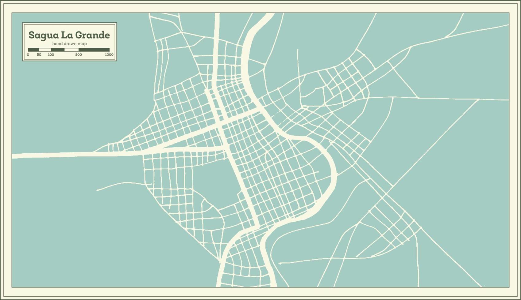 Sagua La Grande Cuba City Map in Retro Style. Outline Map. vector
