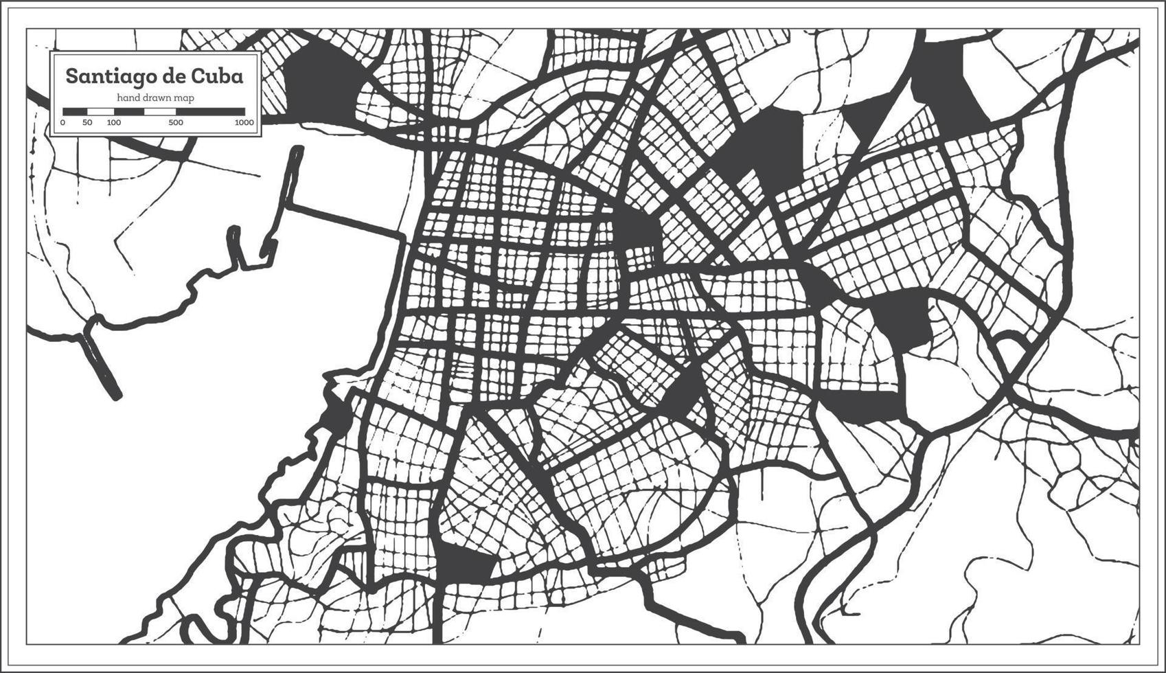 Santiago de Cuba City Map in Black and White Color in Retro Style. Outline Map. vector