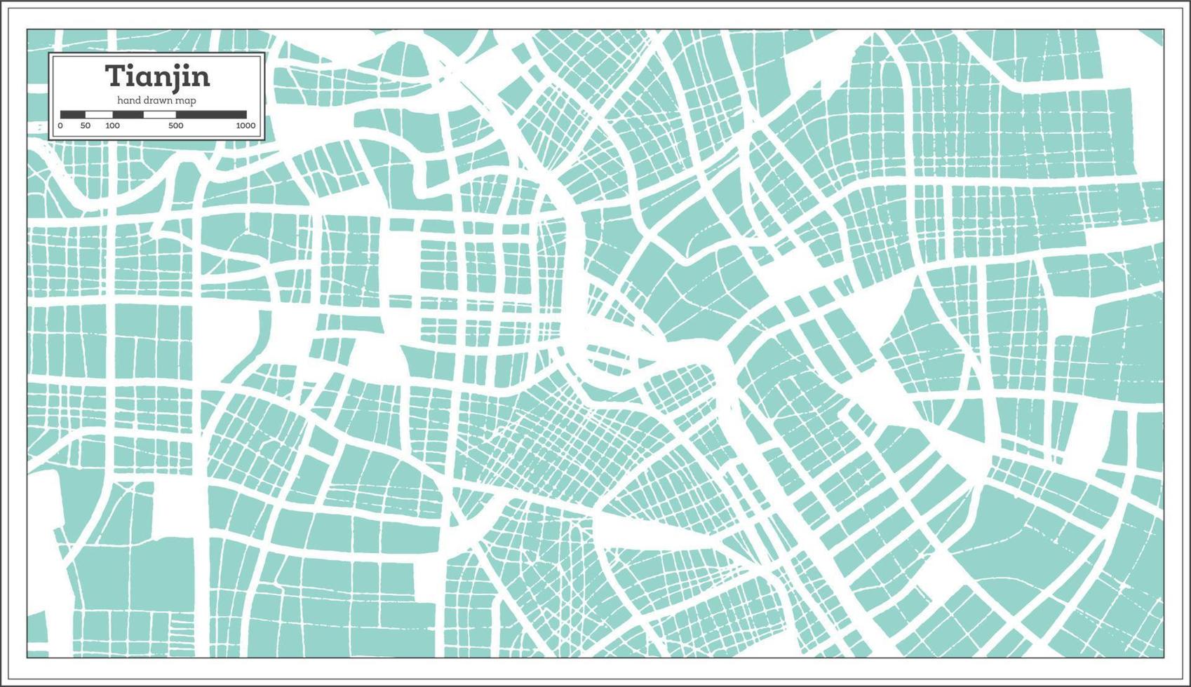 mapa de la ciudad china de tianjin en estilo retro. esquema del mapa. vector