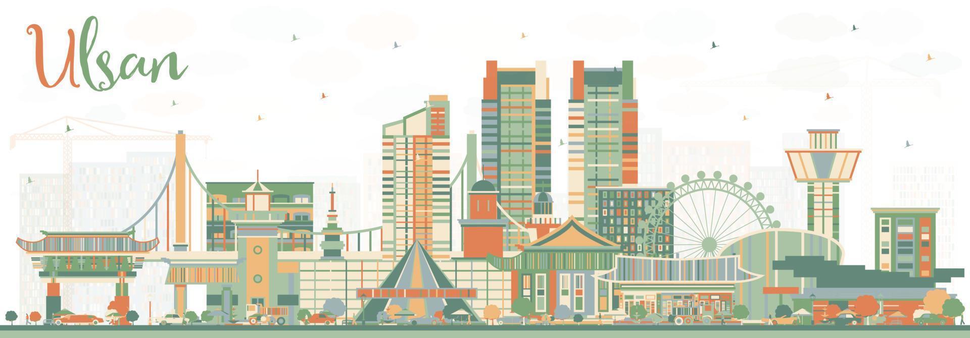 Ulsan South Korea City Skyline with Color Buildings. vector