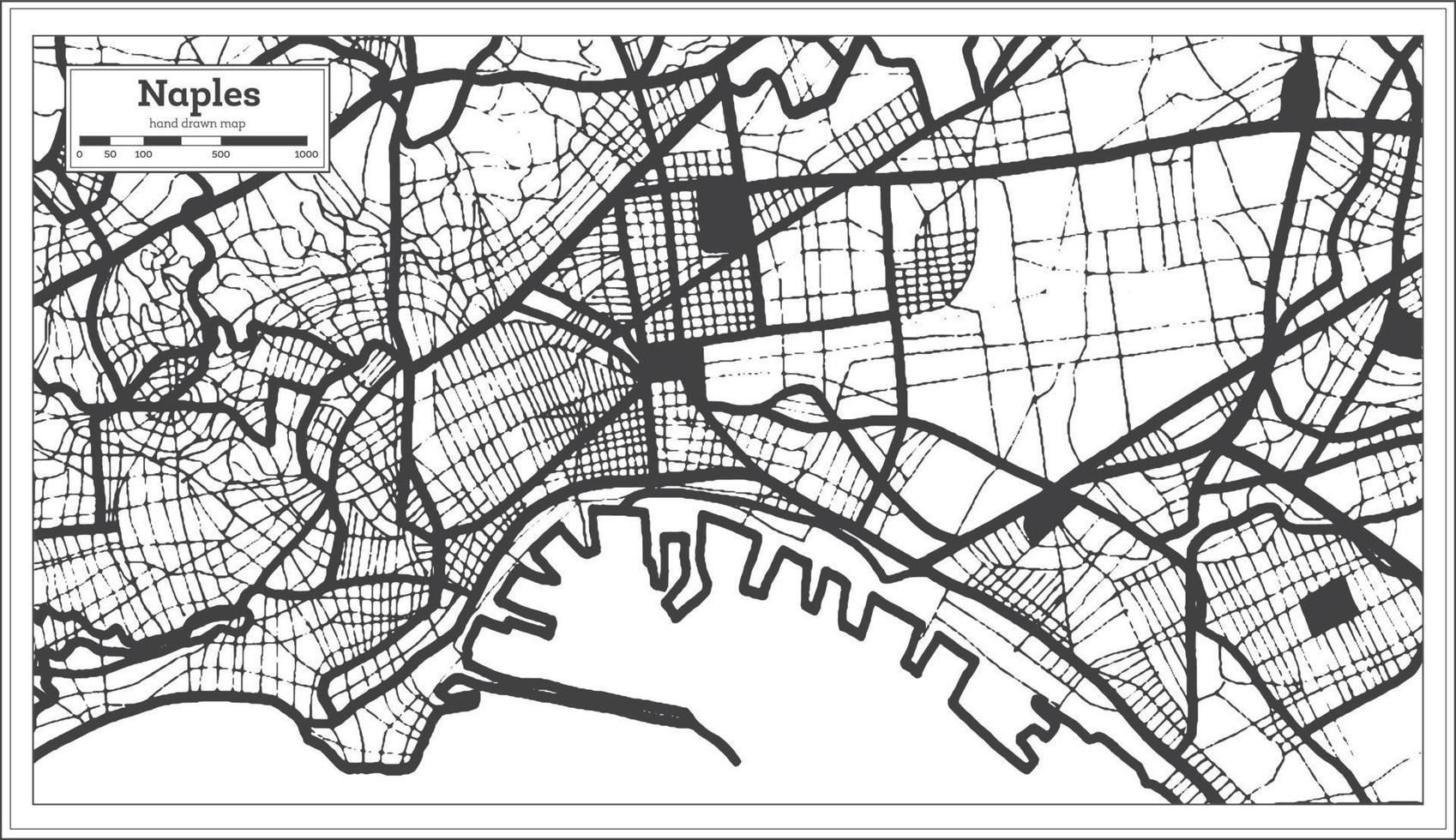 Naples Italy City Map in Black and White Color in Retro Style. Outline Map. vector