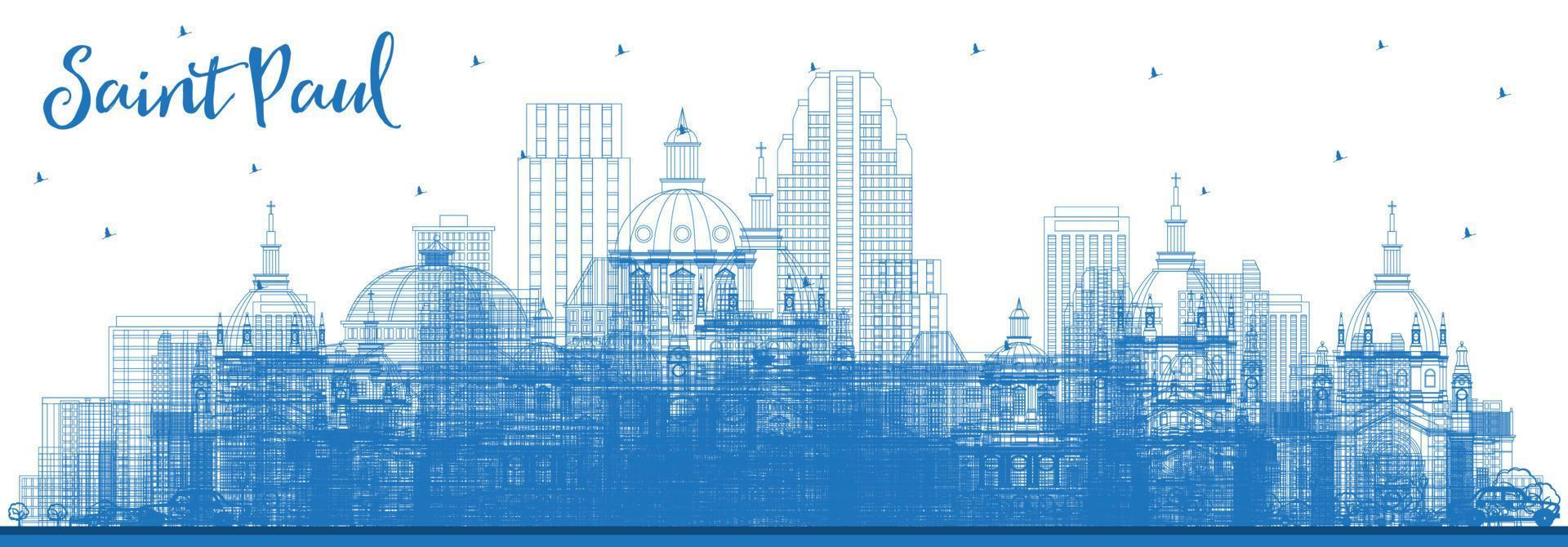 Outline Saint Paul Minnesota City Skyline with Blue Buildings. vector