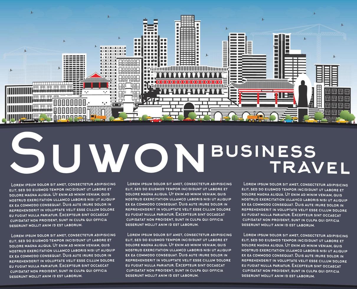Suwon South Korea City Skyline with Color Buildings, Blue Sky and Copy Space. vector