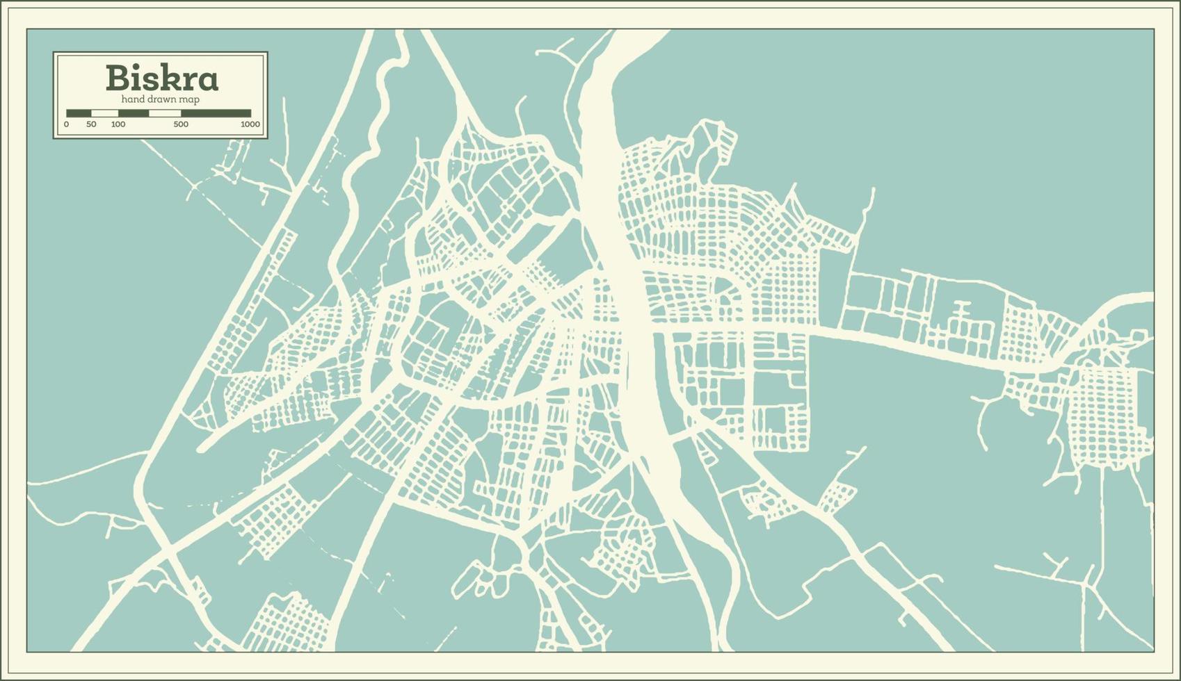 mapa de la ciudad de biskra argelia en estilo retro. esquema del mapa. vector