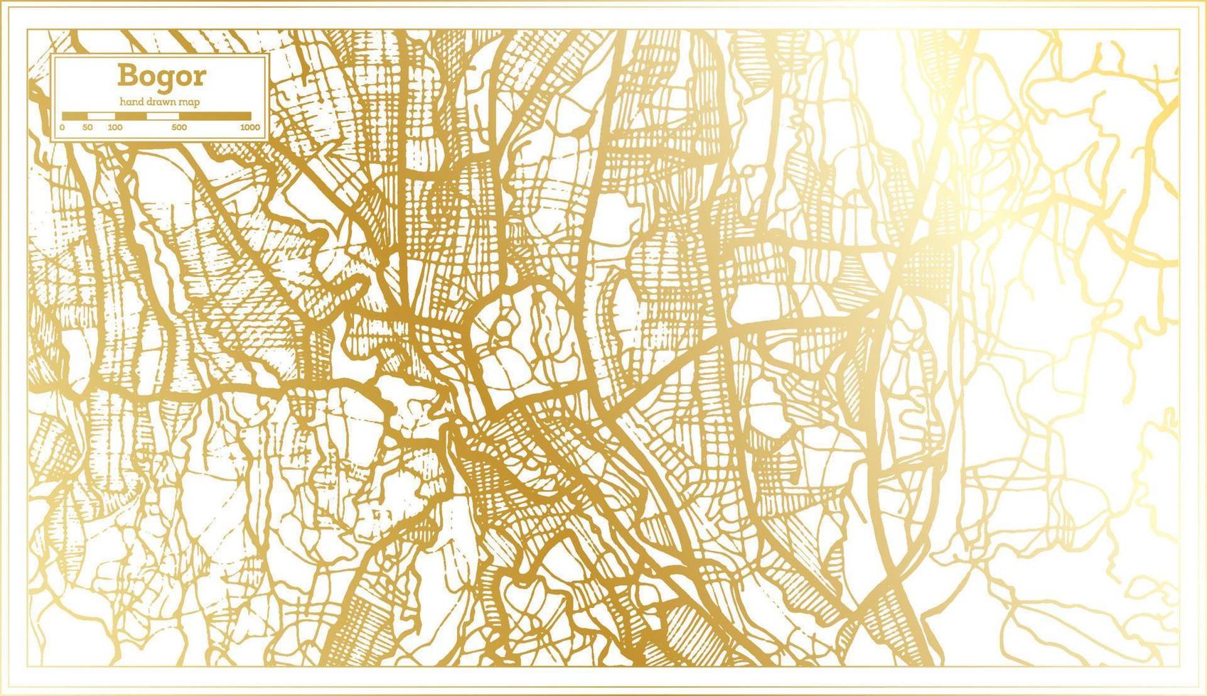 mapa de la ciudad de bogor indonesia en estilo retro en color dorado. esquema del mapa. vector