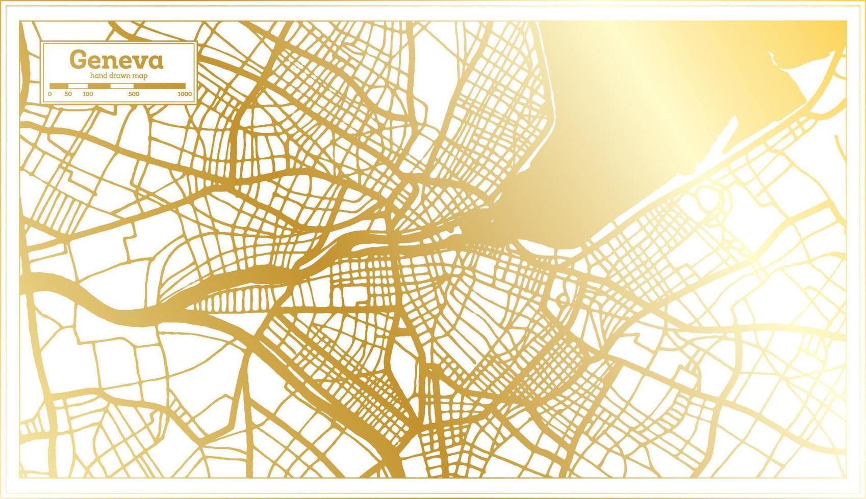 Geneva Switzerland City Map in Retro Style in Golden Color. Outline Map. vector