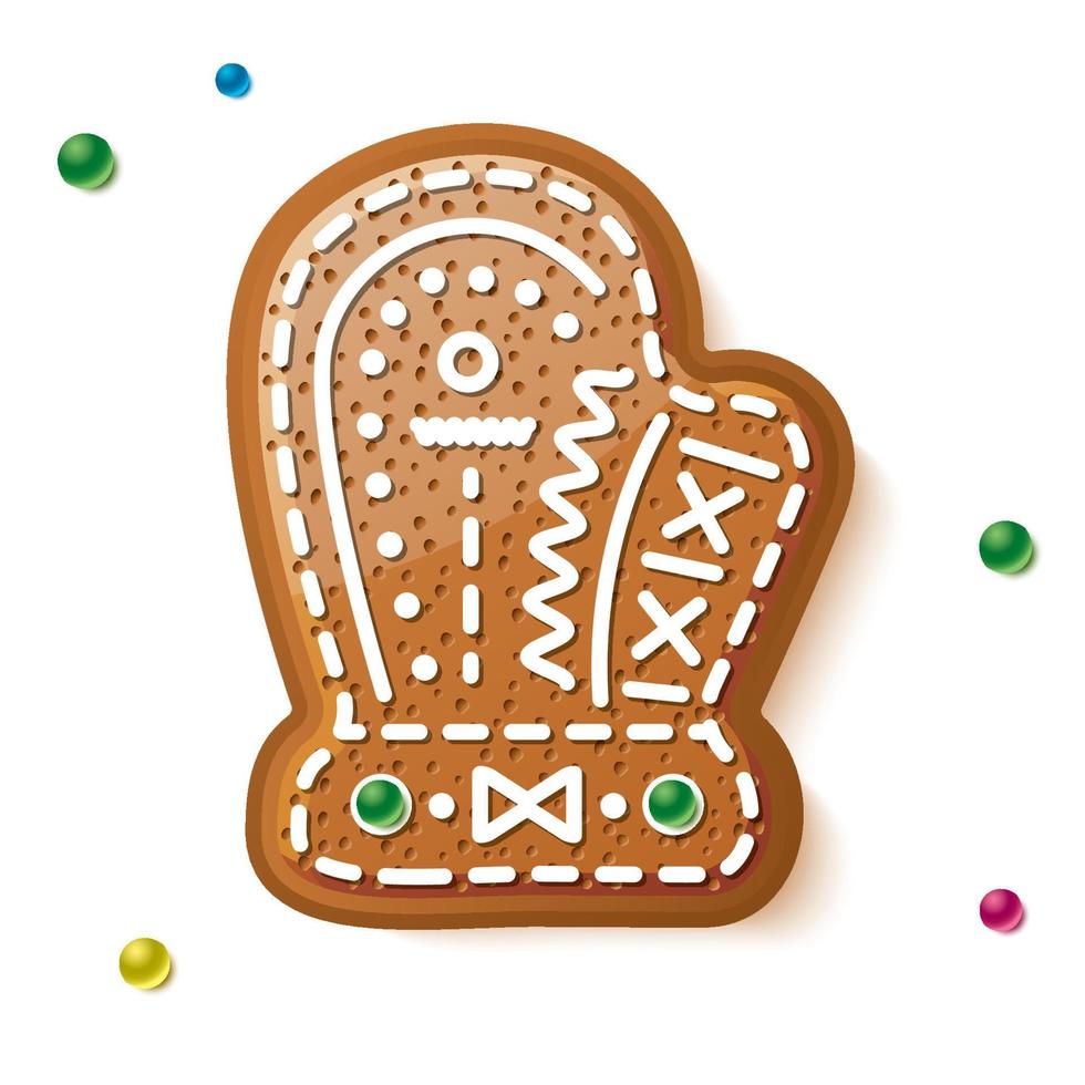 Gingerbread Mitten Isolated on White. Christmas Cookie. vector
