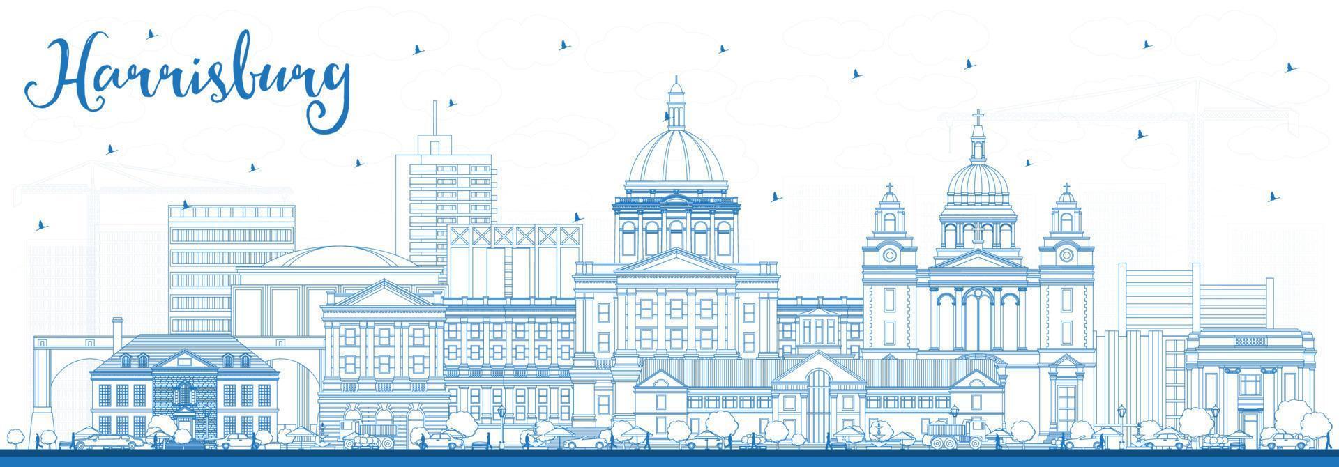 delinear el horizonte de la ciudad de harrisburg pennsylvania con edificios azules. vector