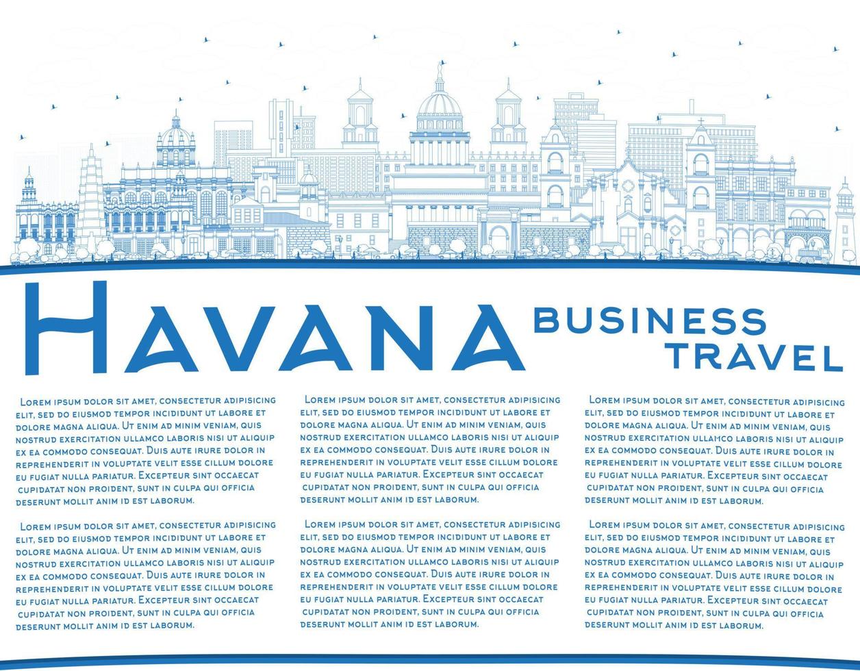 Outline Havana Cuba City Skyline with Blue Buildings and Copy Space. vector