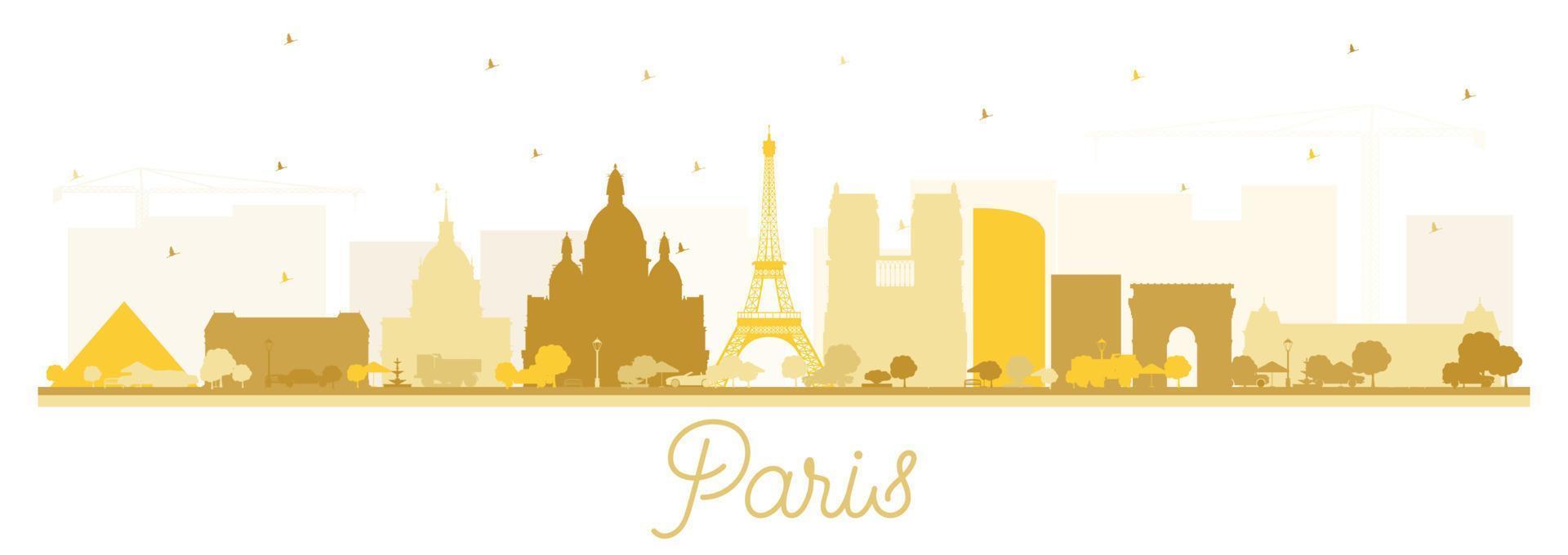 Paris France City Skyline Silhouette with Golden Buildings Isolated on White. vector