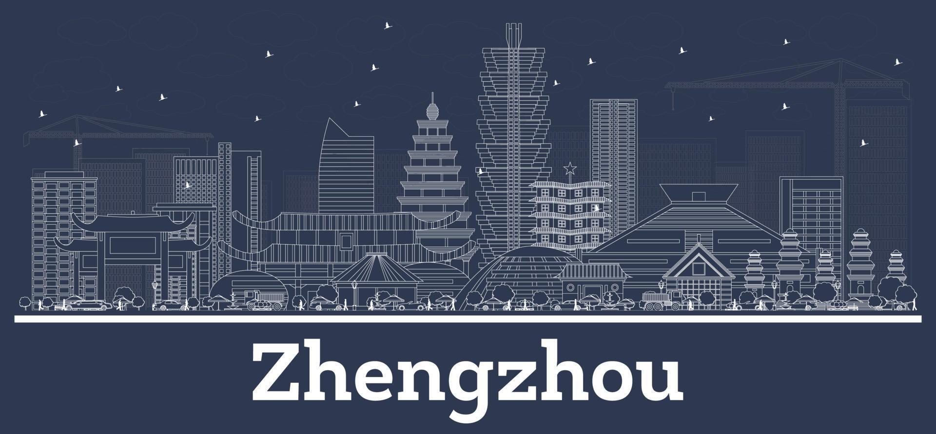 Outline Zhengzhou China City Skyline with White Buildings. vector
