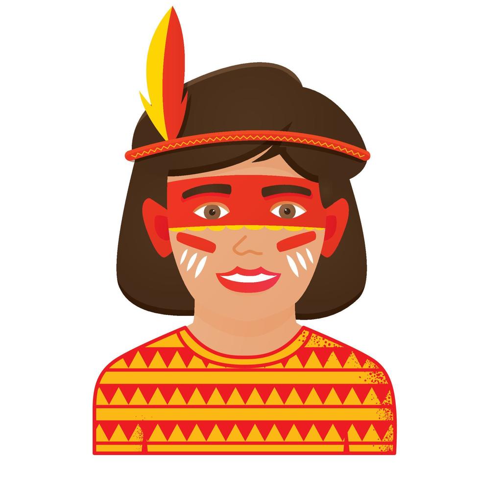 Face Painting Icon with Boy with Native American Painting. Isolated on White Background. vector