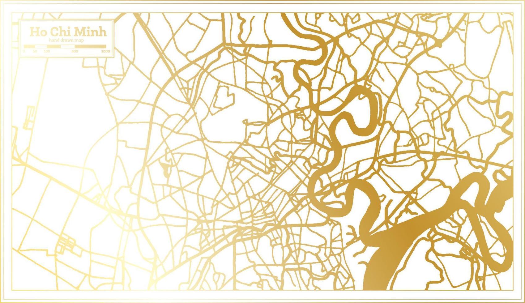 Ho Chi Minh Vietnam City Map in Retro Style in Golden Color. Outline Map. vector