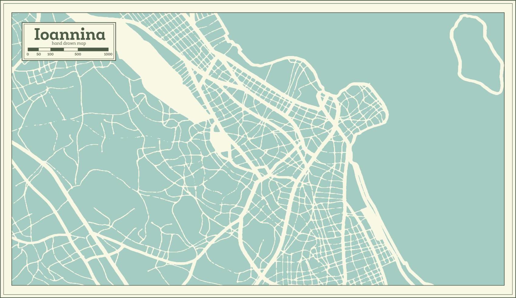 mapa de la ciudad de ioannina grecia en estilo retro. esquema del mapa. vector