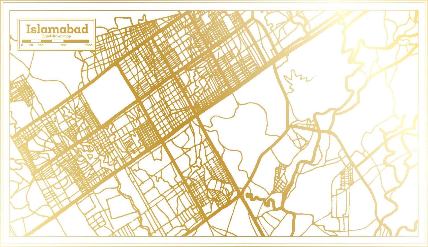 Islamabad Pakistan City Map in Retro Style in Golden Color. Outline Map. vector