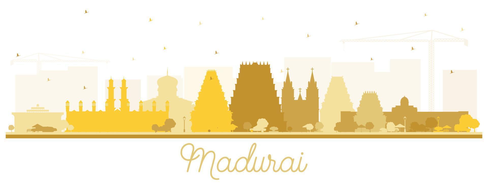 Madurai India City Skyline Silhouette with Golden Buildings Isolated on White. vector