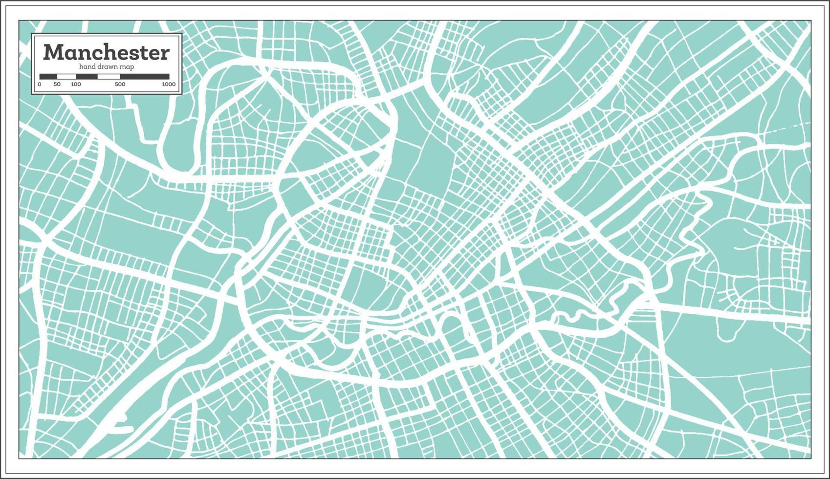 mapa de la ciudad de manchester gran bretaña en estilo retro. esquema del mapa. vector