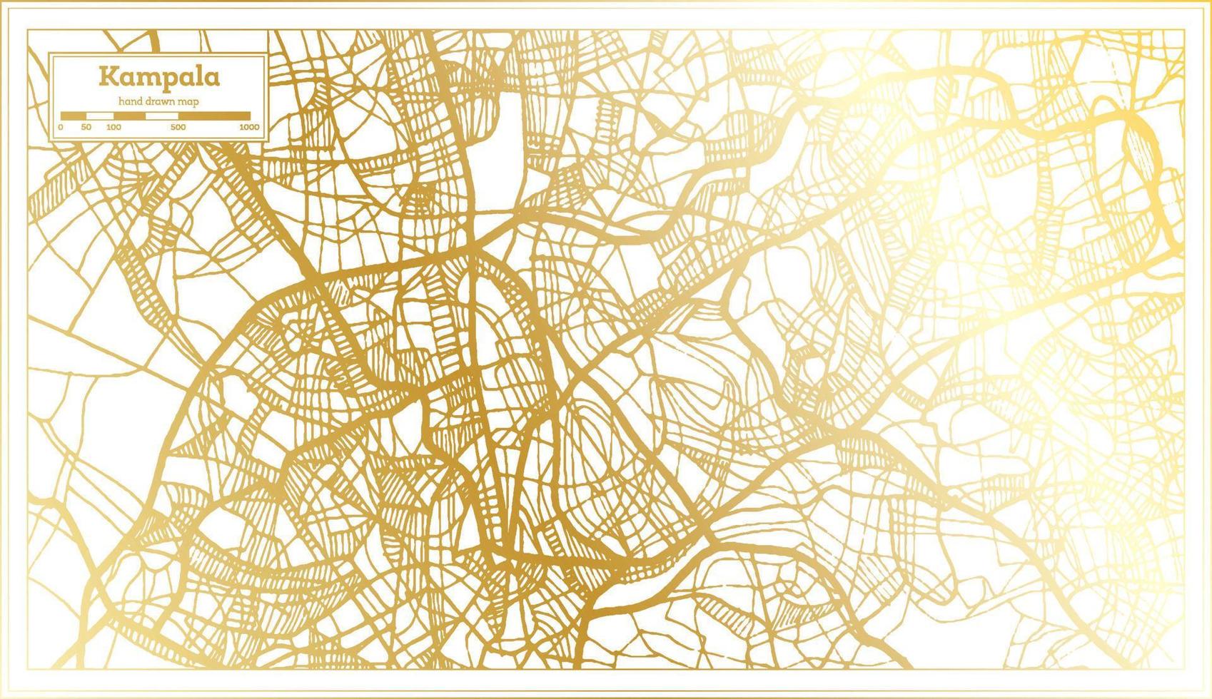 Kampala Uganda City Map in Retro Style in Golden Color. Outline Map. vector