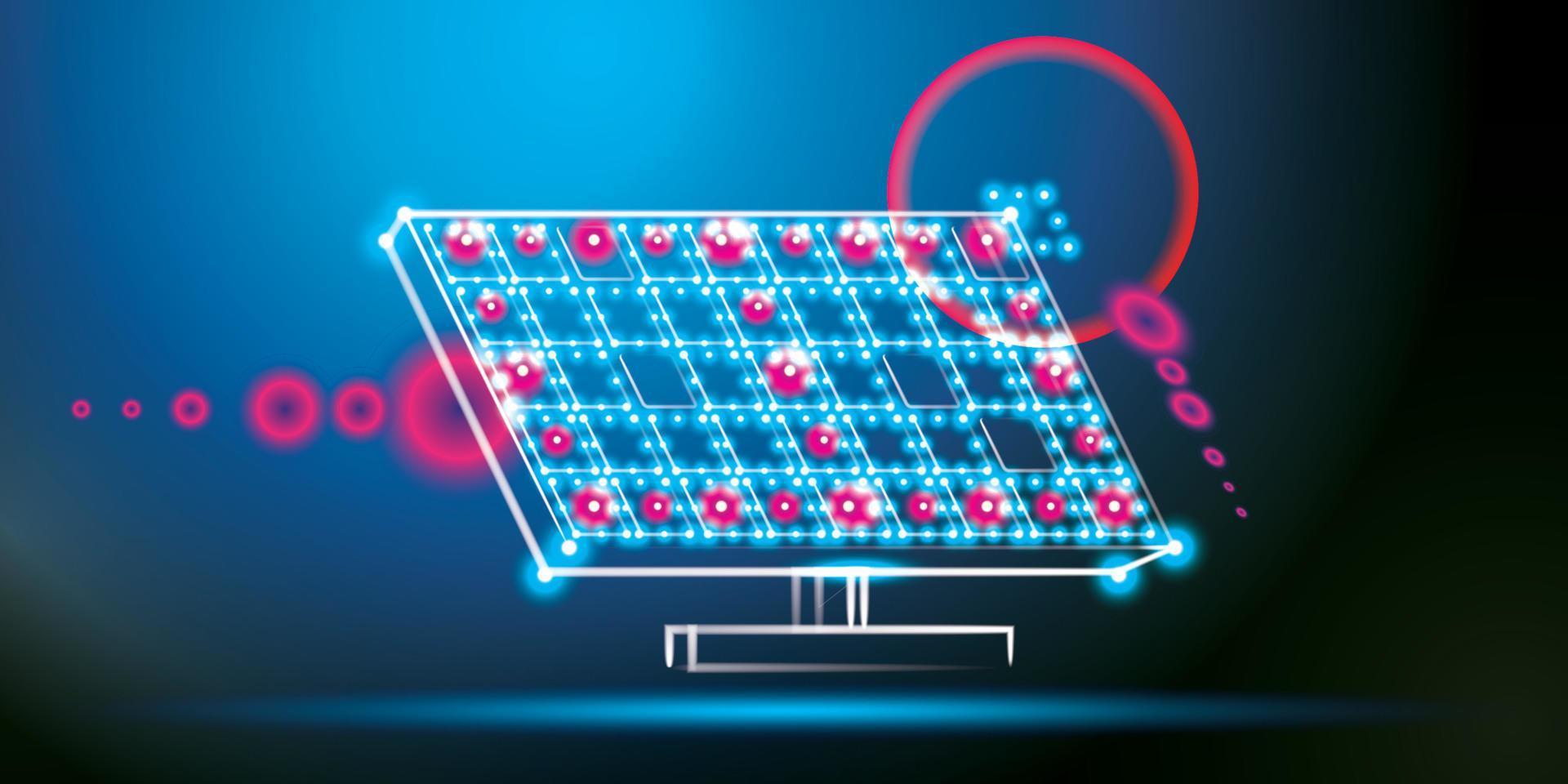 Solar Energy Concept. Solar Panel from Neon Lines. Renewable Energy. vector