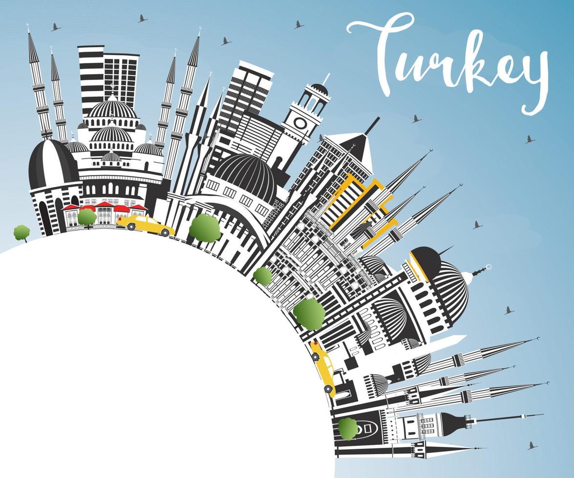 el horizonte de la ciudad de turquía con edificios grises, cielo azul y espacio para copiar. vector