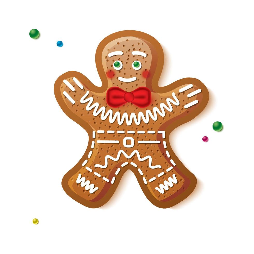 Gingerbread Man Isolated on White. Christmas Cookie. vector