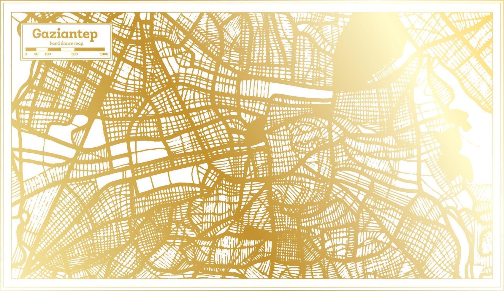 Gaziantep Turkey City Map in Retro Style in Golden Color. Outline Map. vector